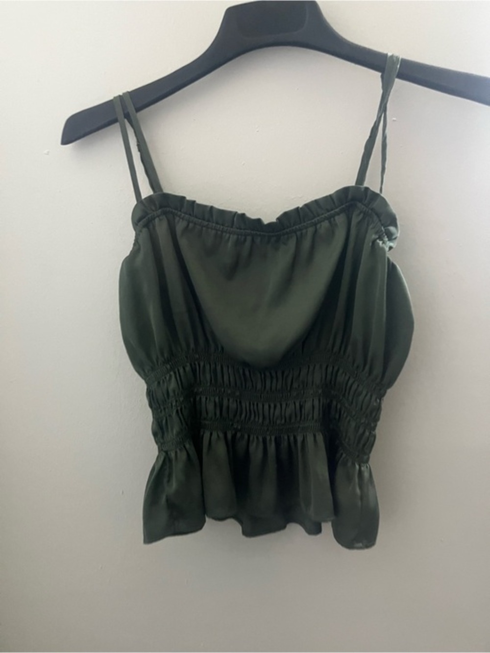 H&M Olive Satin Smocked Cami Top